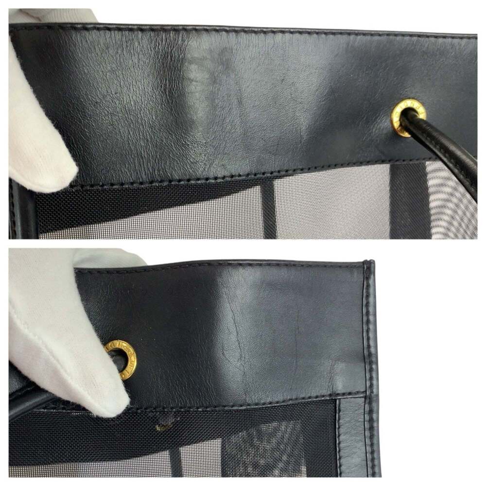 FENDI FF logo black with gold hardware, leather and mesh tote bag, shoulder b... - Picture 5 of 10